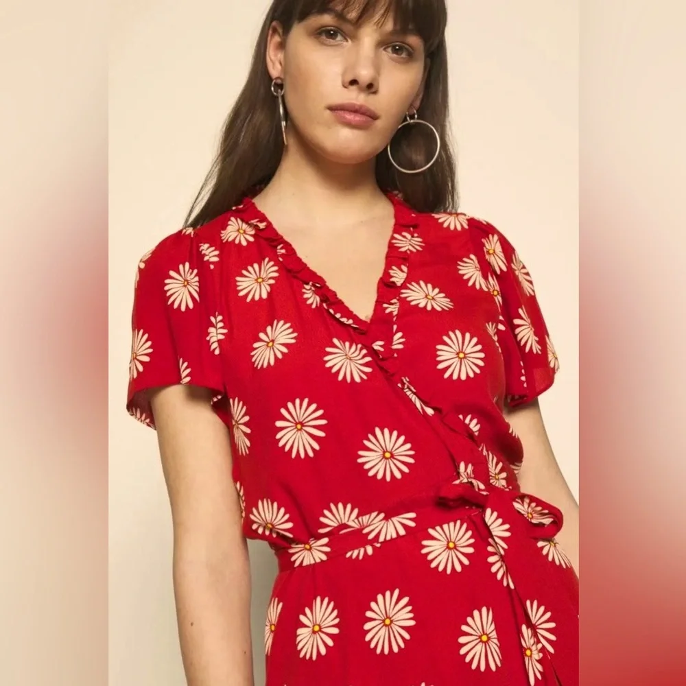 MADEWELL Ruffle-Edge Wrap Midi Dress in Daisy Daydream XS EXCELLENT CONDITION - Picture 2 of 6